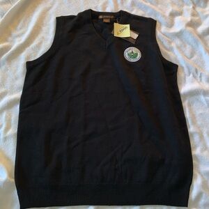 Harriton golf pullover sweater vest v neck medium. Black LI NY GRAPES TO GREENS